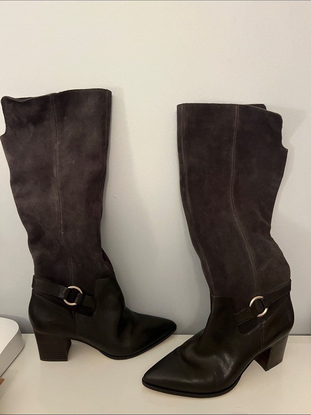 Dark brown suede tall boots